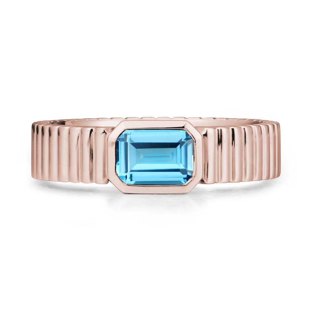 Men Wide Ribbed Band Swiss Blue Topaz Ring - LUO Jewelry #metal_14k rose gold
