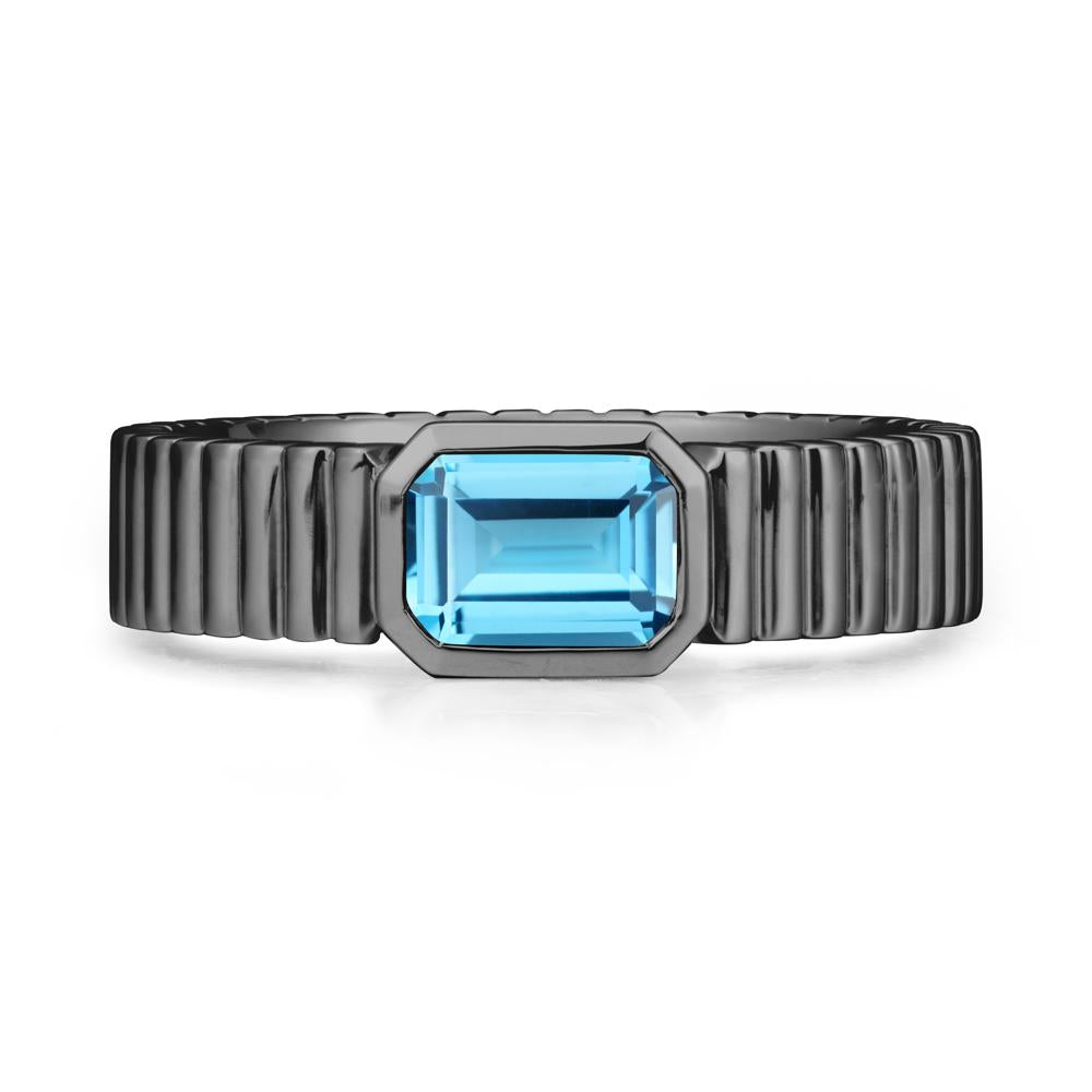 Men Wide Ribbed Band Swiss Blue Topaz Ring - LUO Jewelry #metal_black finish sterling silver