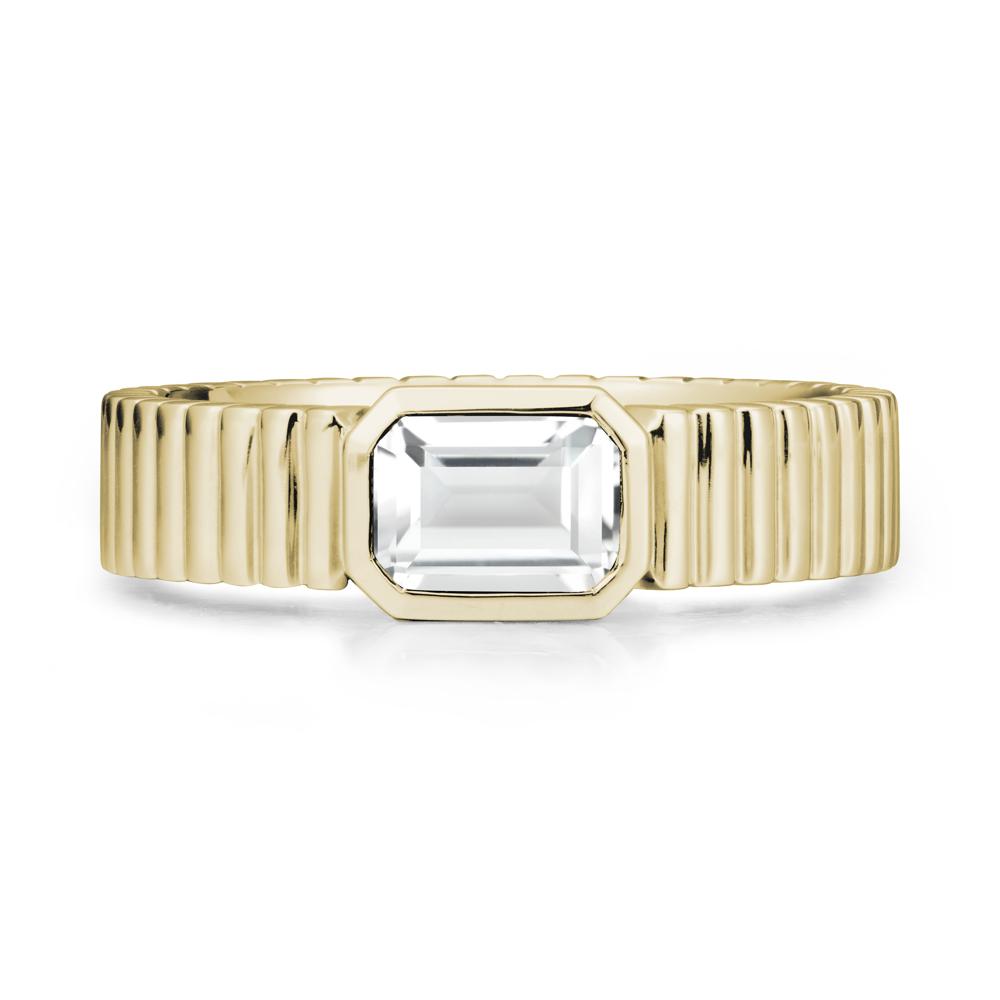 Ribbed Band Emeral Cut White Topaz Ring - LUO Jewelry #metal_14k yellow gold