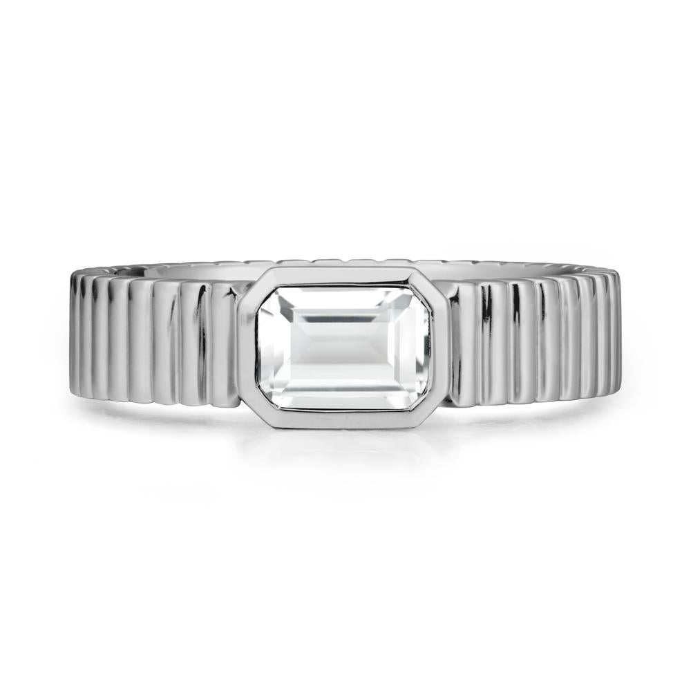 Ribbed Band Emeral Cut White Topaz Ring - LUO Jewelry #metal_platinum