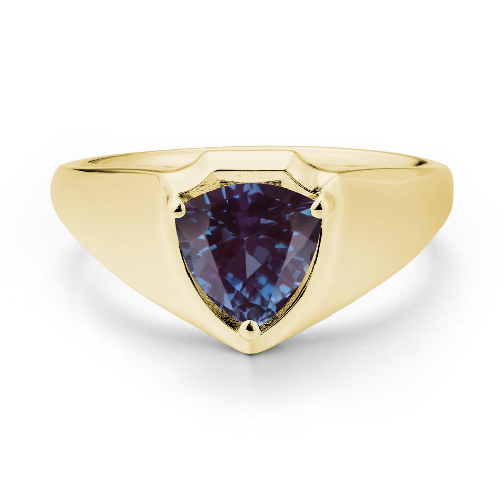 Men Wide Band Shield Alexandrite Ring - LUO Jewelry #metal_18k yellow gold