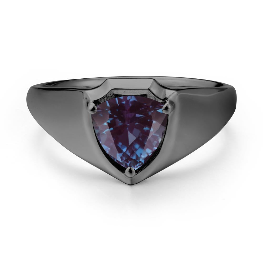 Men Wide Band Shield Alexandrite Ring - LUO Jewelry #metal_black finish sterling silver