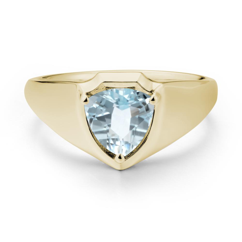 Men Wide Band Shield Aquamarine Ring - LUO Jewelry #metal_14k yellow gold