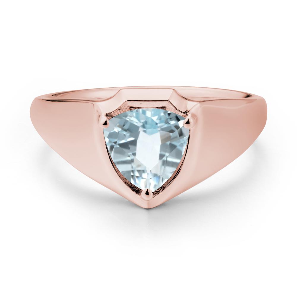 Men Wide Band Shield Aquamarine Ring - LUO Jewelry #metal_18k rose gold