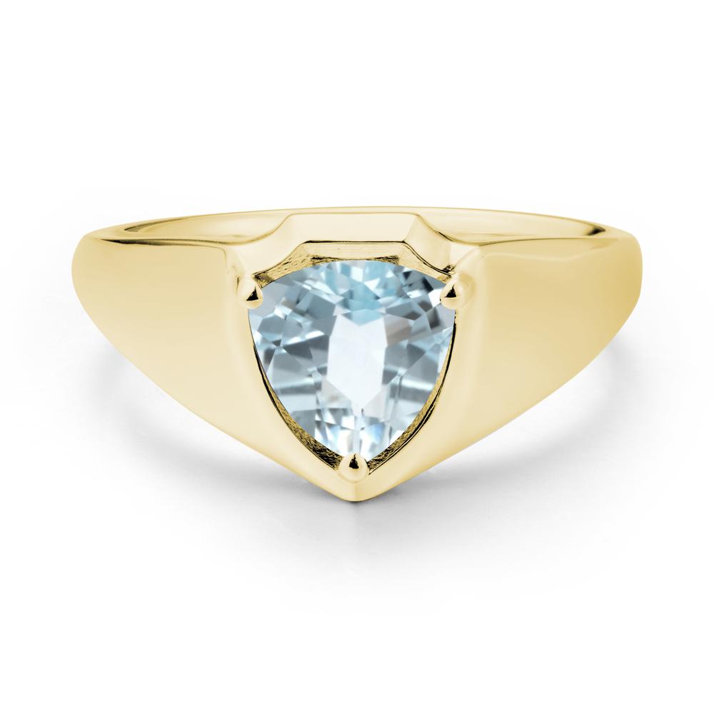 Men Wide Band Shield Aquamarine Ring - LUO Jewelry #metal_18k yellow gold