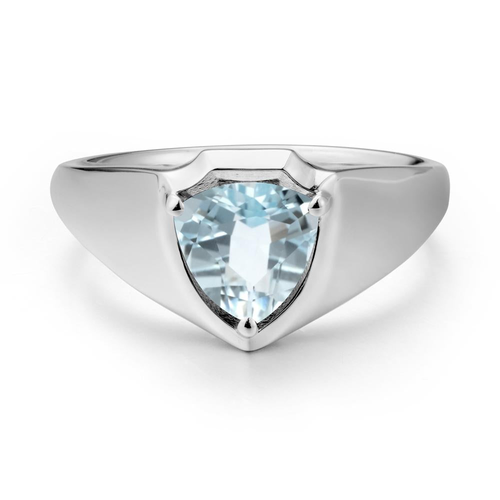 Men Wide Band Shield Aquamarine Ring - LUO Jewelry #metal_sterling silver