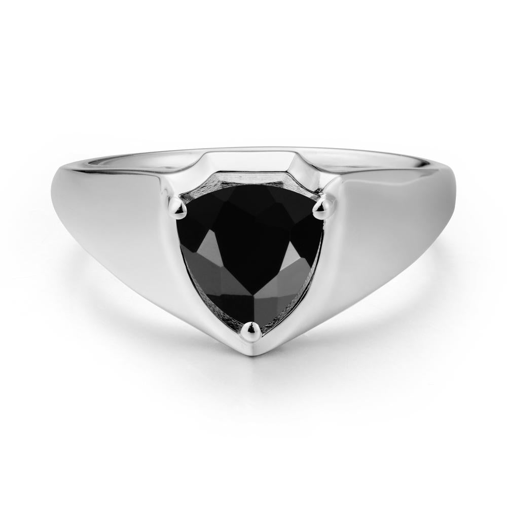 Wide Band Black Spinel Shield Ring - LUO Jewelry #metal_18k white gold