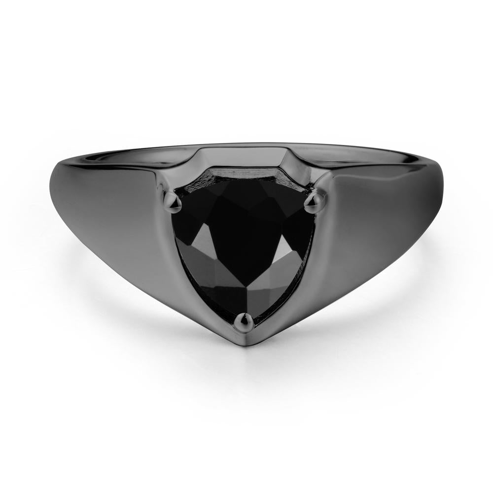 Wide Band Black Spinel Shield Ring - LUO Jewelry #metal_black finish sterling silver