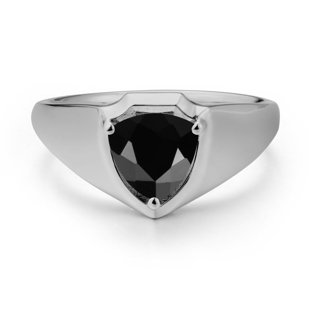 Wide Band Black Spinel Shield Ring - LUO Jewelry #metal_platinum