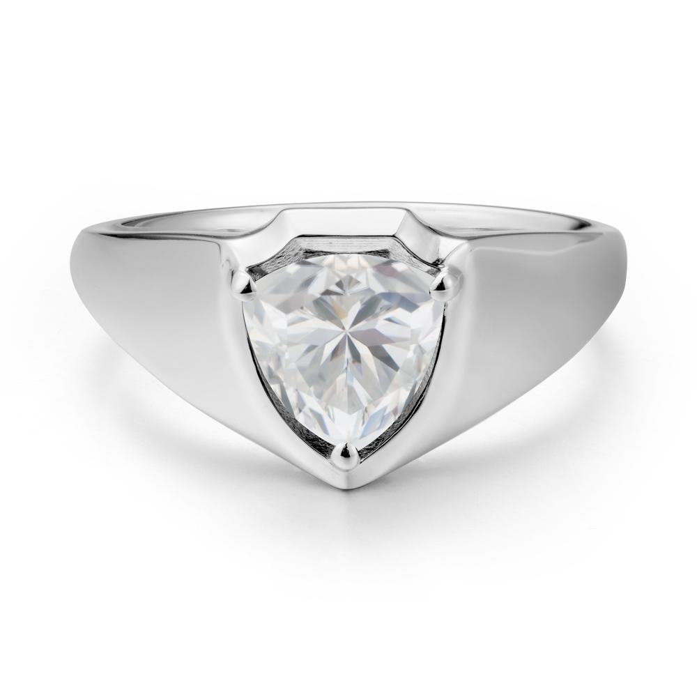 Wide Band Cubic Zirconia Shield Ring - LUO Jewelry #metal_18k white gold