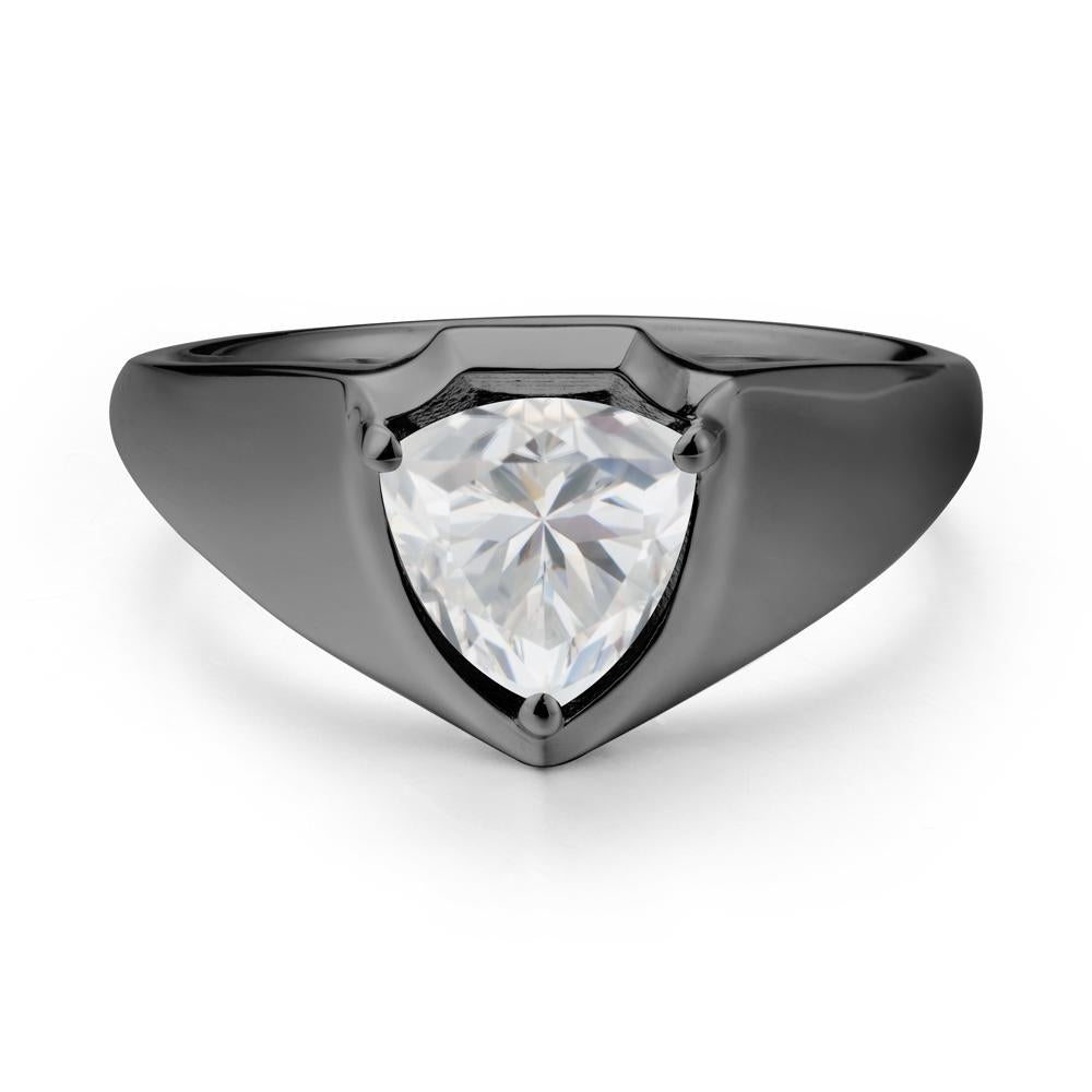 Wide Band Cubic Zirconia Shield Ring - LUO Jewelry #metal_black finish sterling silver