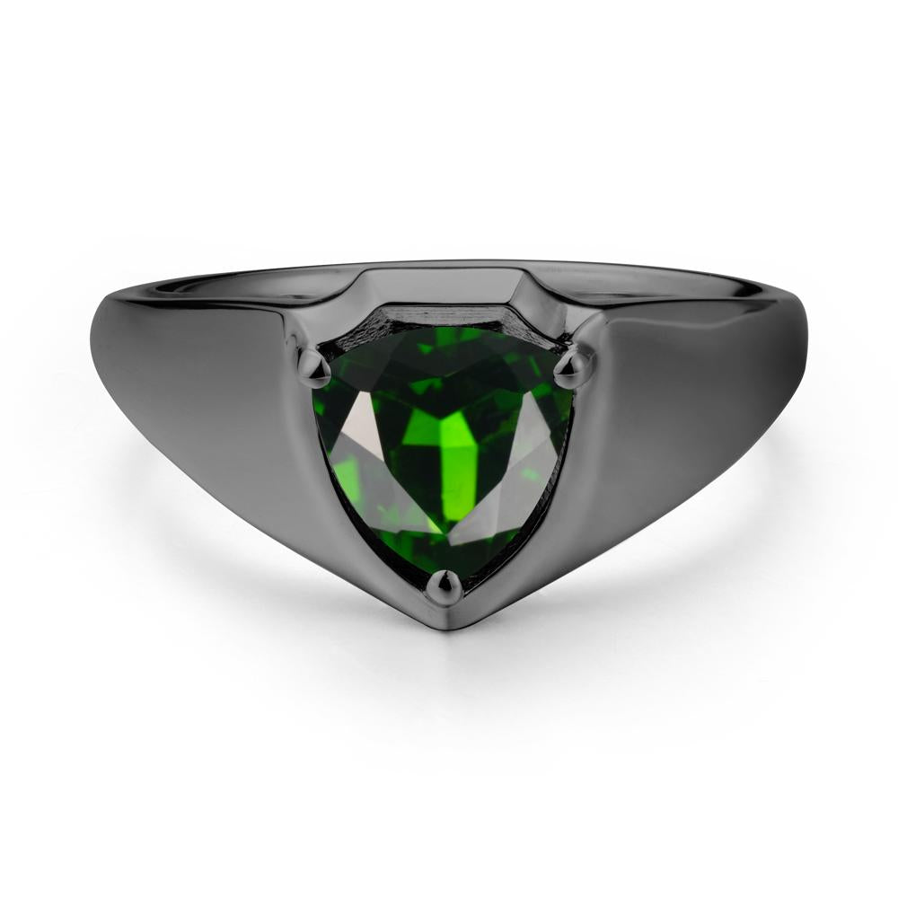 Men Wide Band Shield Diopside Ring - LUO Jewelry #metal_black finish sterling silver
