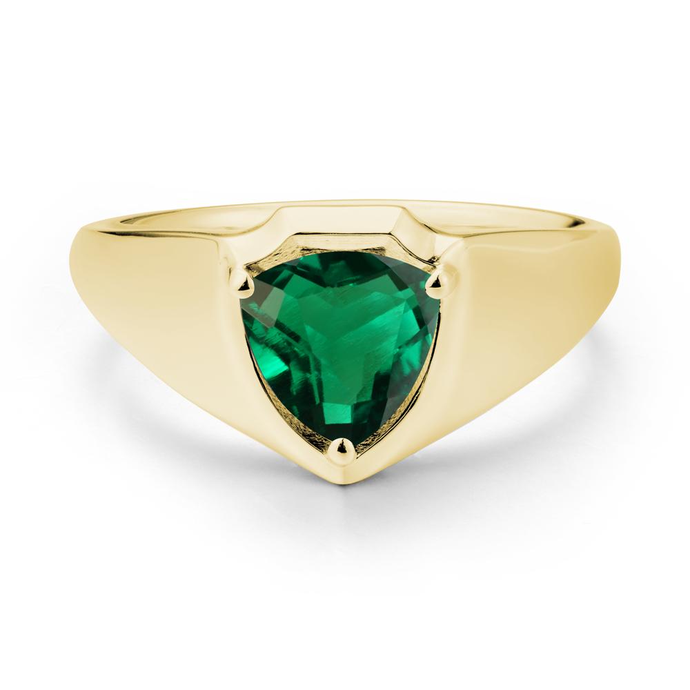 Wide Band Emerald Shield Ring - LUO Jewelry #metal_18k yellow gold