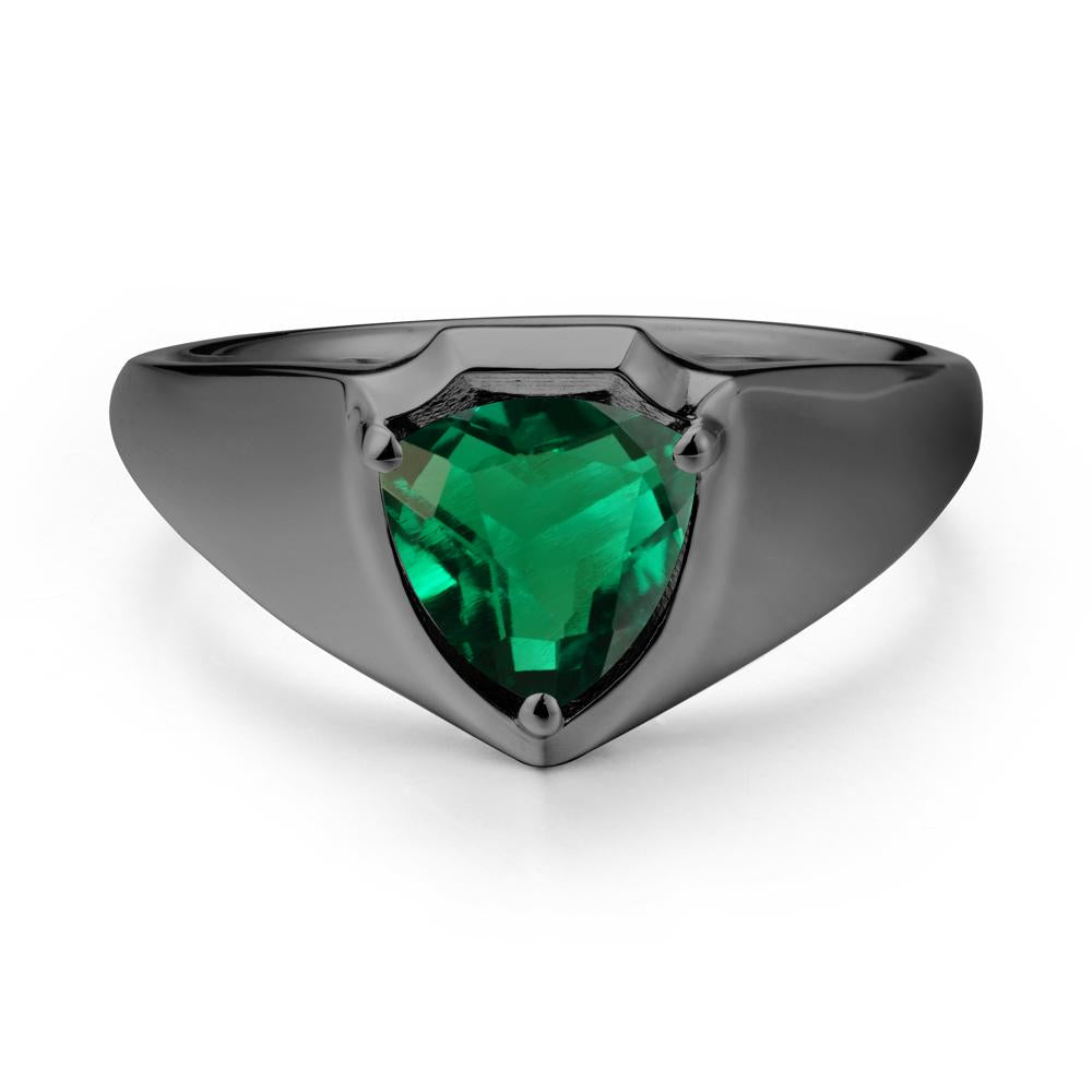 Wide Band Emerald Shield Ring - LUO Jewelry #metal_black finish sterling silver