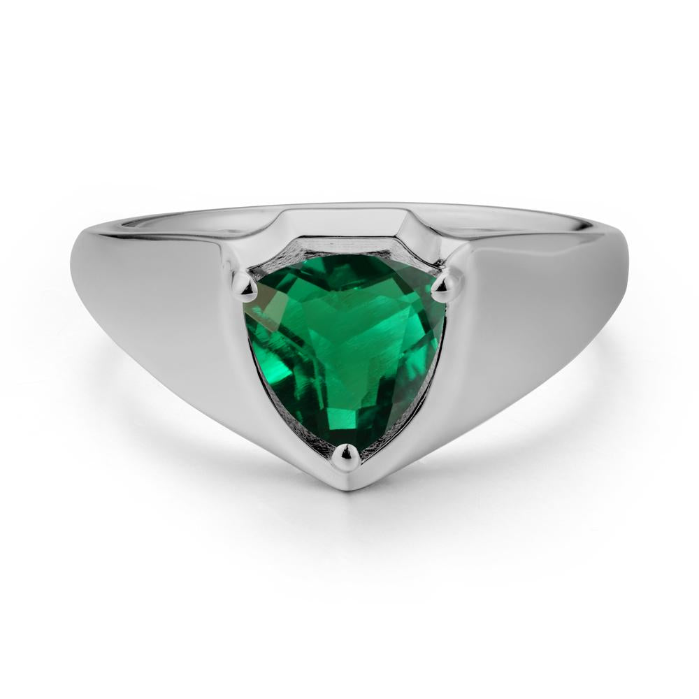 Wide Band Emerald Shield Ring - LUO Jewelry #metal_platinum