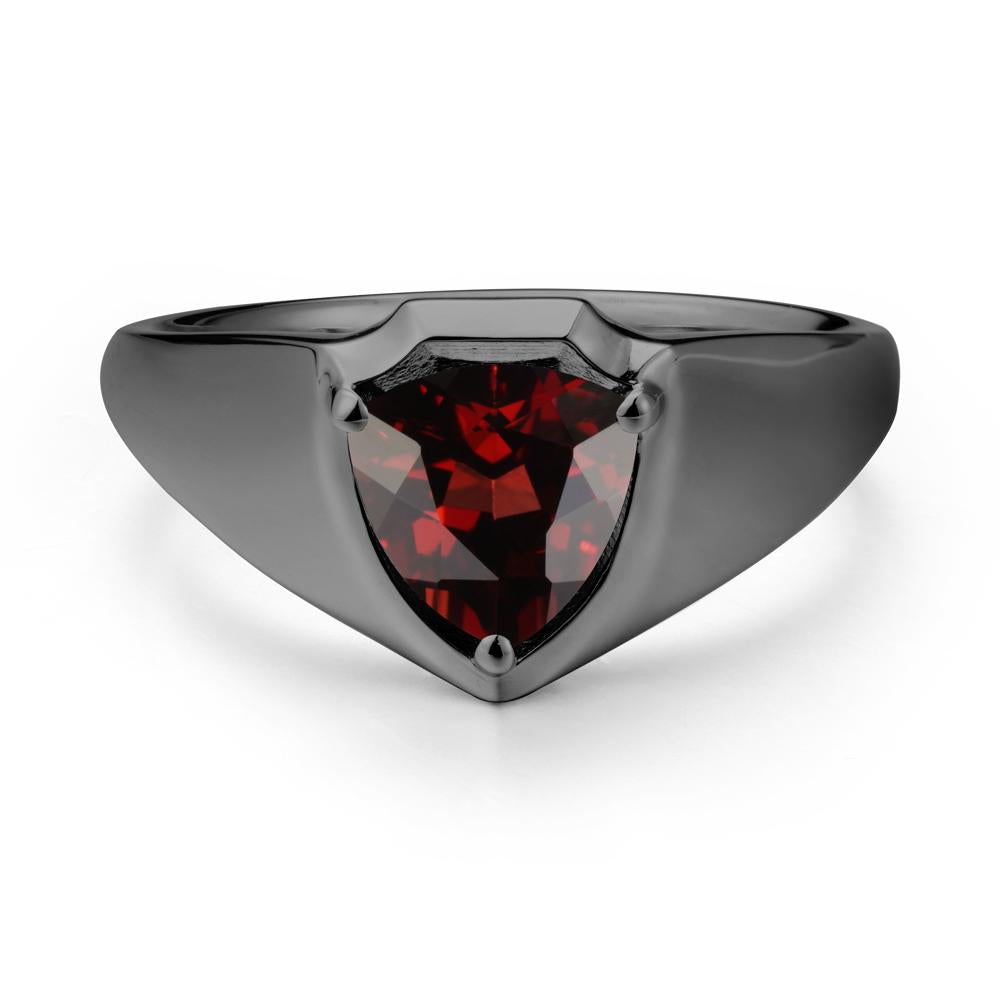 Men Wide Band Shield Garnet Ring - LUO Jewelry #metal_black finish sterling silver