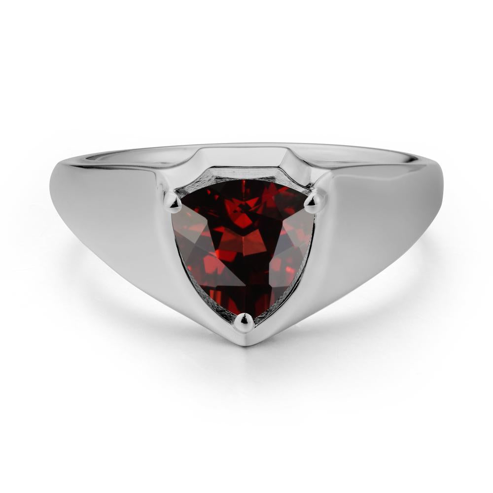 Men Wide Band Shield Garnet Ring - LUO Jewelry #metal_platinum
