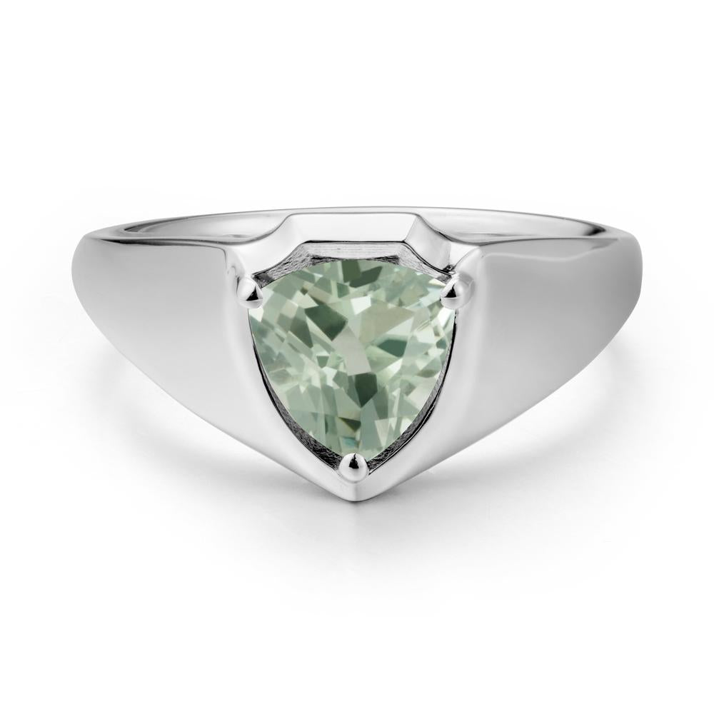 Wide Band Green Amethyst Shield Ring - LUO Jewelry #metal_14k white gold