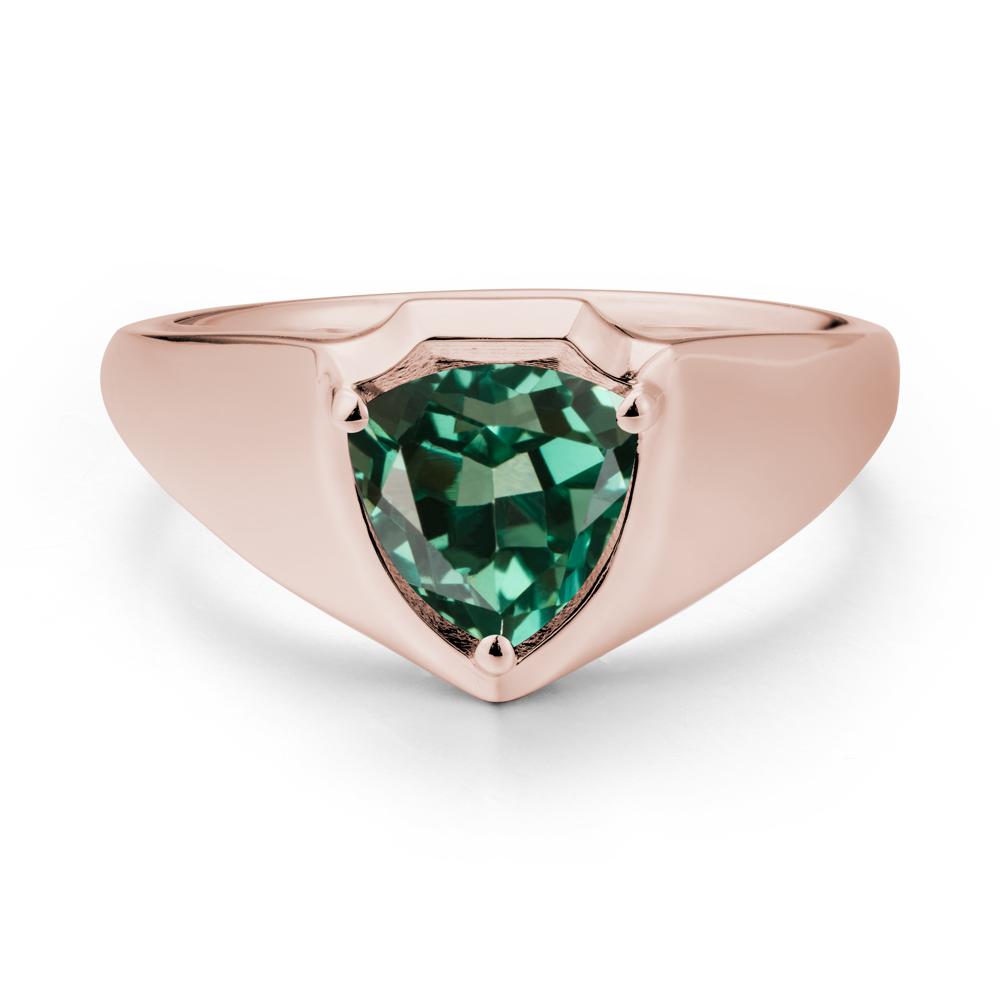 Men Wide Band Shield Green Sapphire Ring - LUO Jewelry #metal_14k rose gold