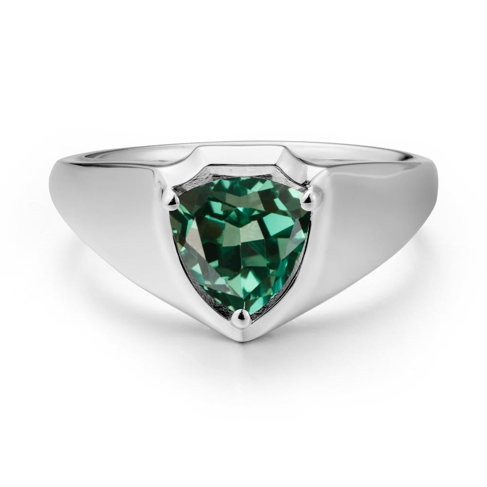 Men Wide Band Shield Green Sapphire Ring - LUO Jewelry #metal_14k white gold
