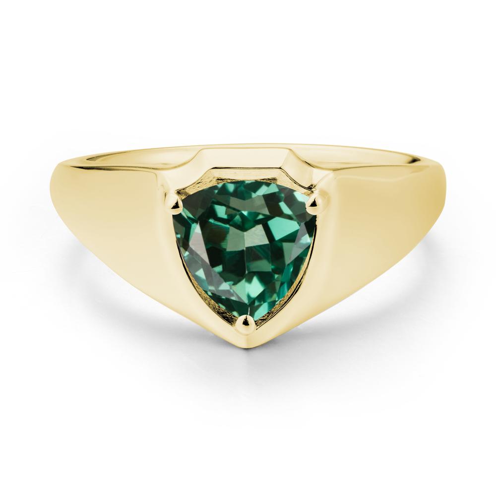 Men Wide Band Shield Green Sapphire Ring - LUO Jewelry #metal_18k yellow gold