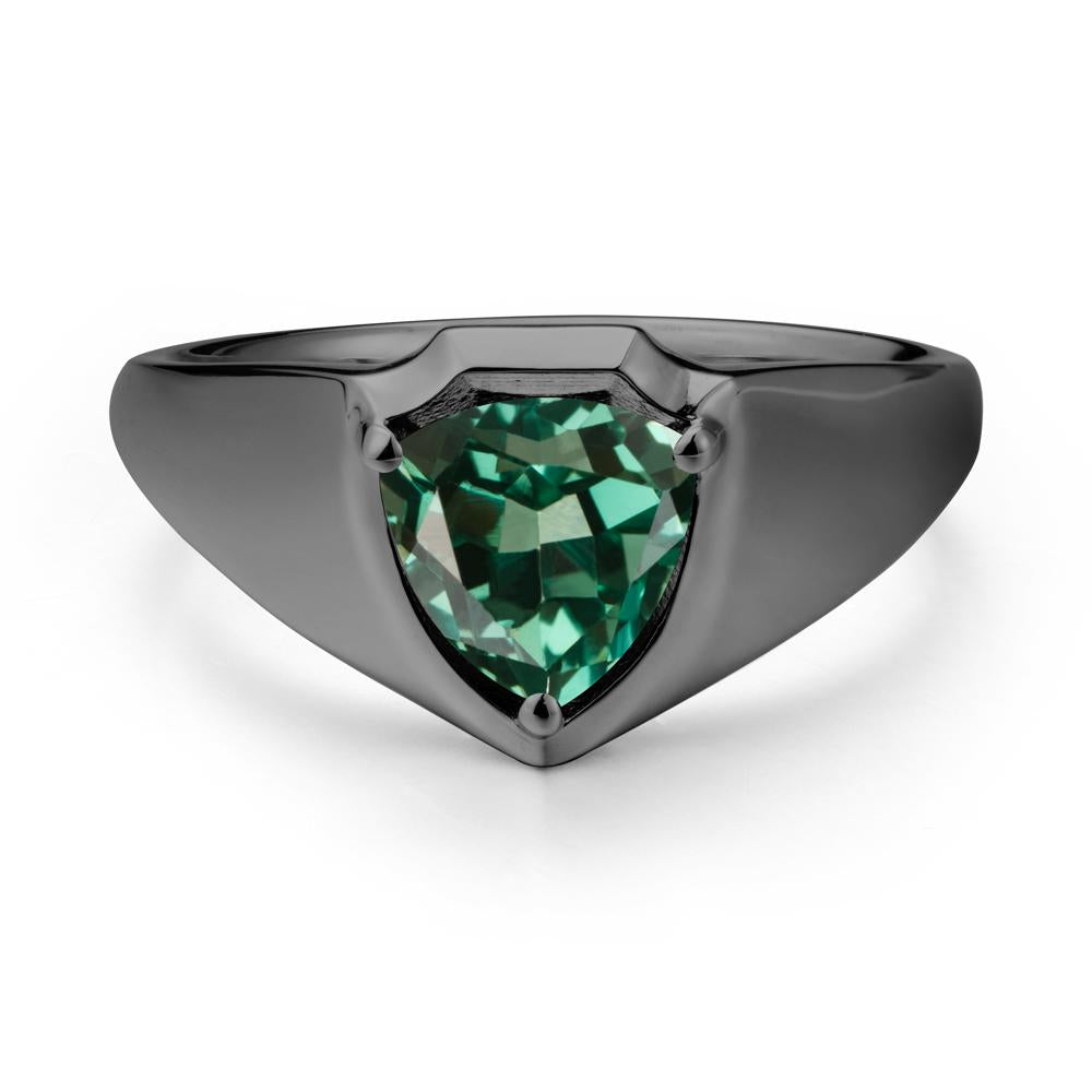 Men Wide Band Shield Green Sapphire Ring - LUO Jewelry #metal_black finish sterling silver