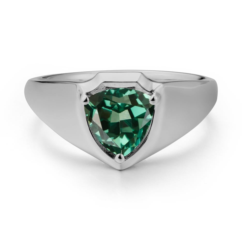 Men Wide Band Shield Green Sapphire Ring - LUO Jewelry #metal_platinum