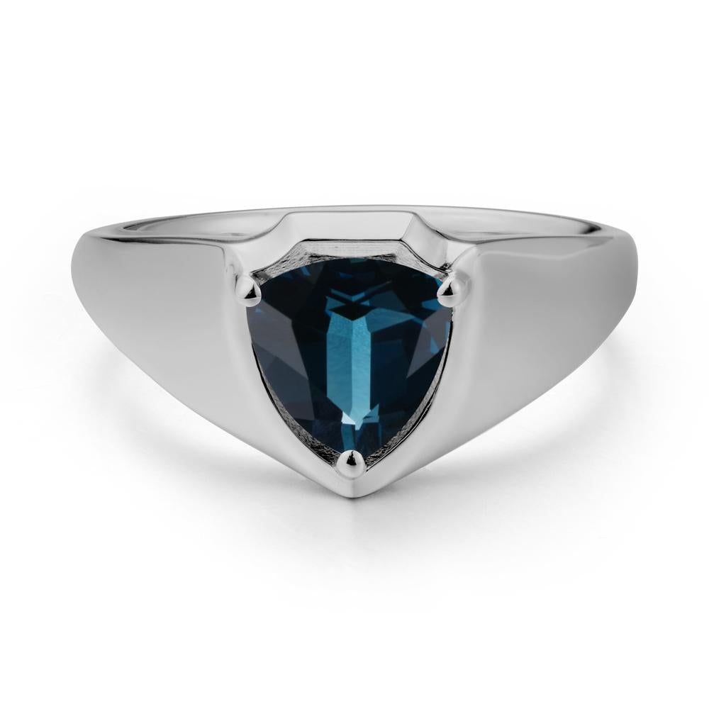 Men Wide Band Shield London Blue Topaz Ring - LUO Jewelry #metal_platinum