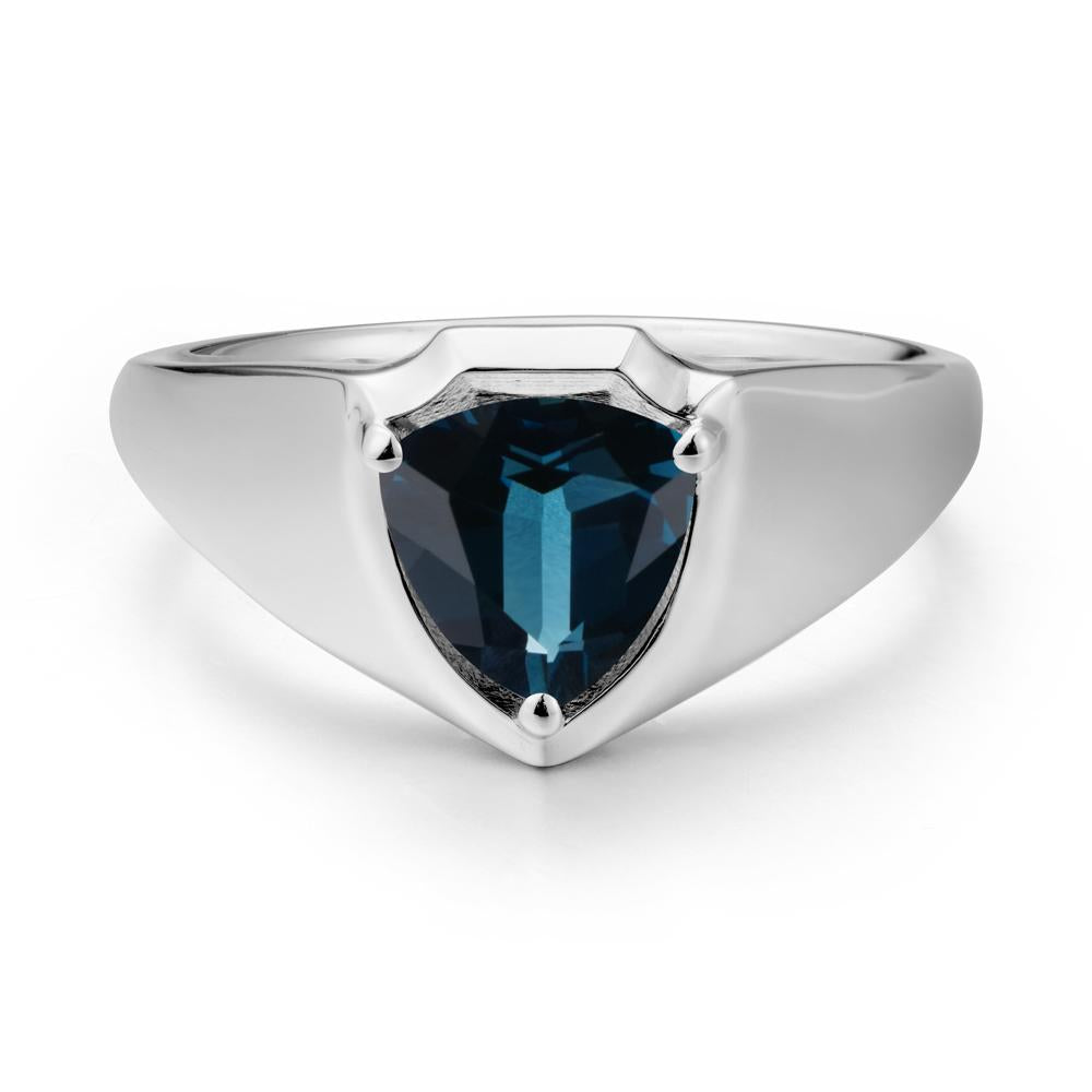 Men Wide Band Shield London Blue Topaz Ring - LUO Jewelry #metal_sterling silver