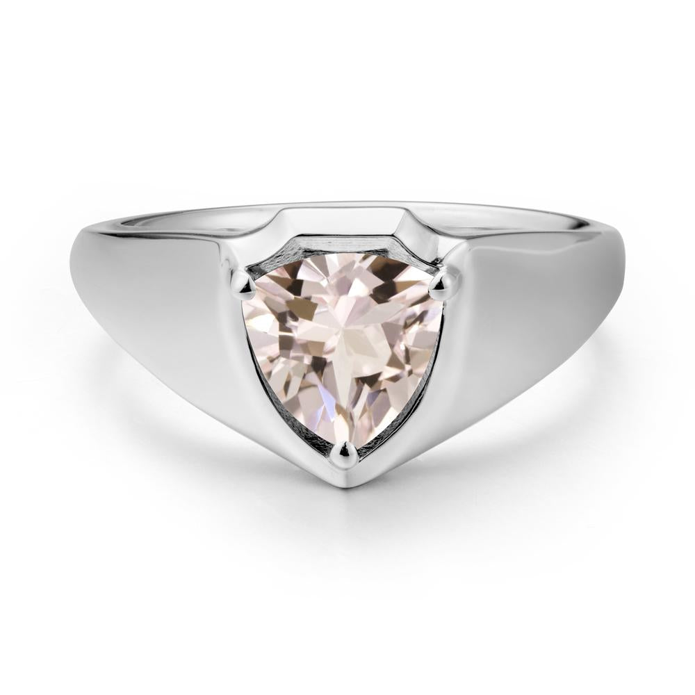 Men Wide Band Shield Morganite Ring - LUO Jewelry #metal_14k white gold
