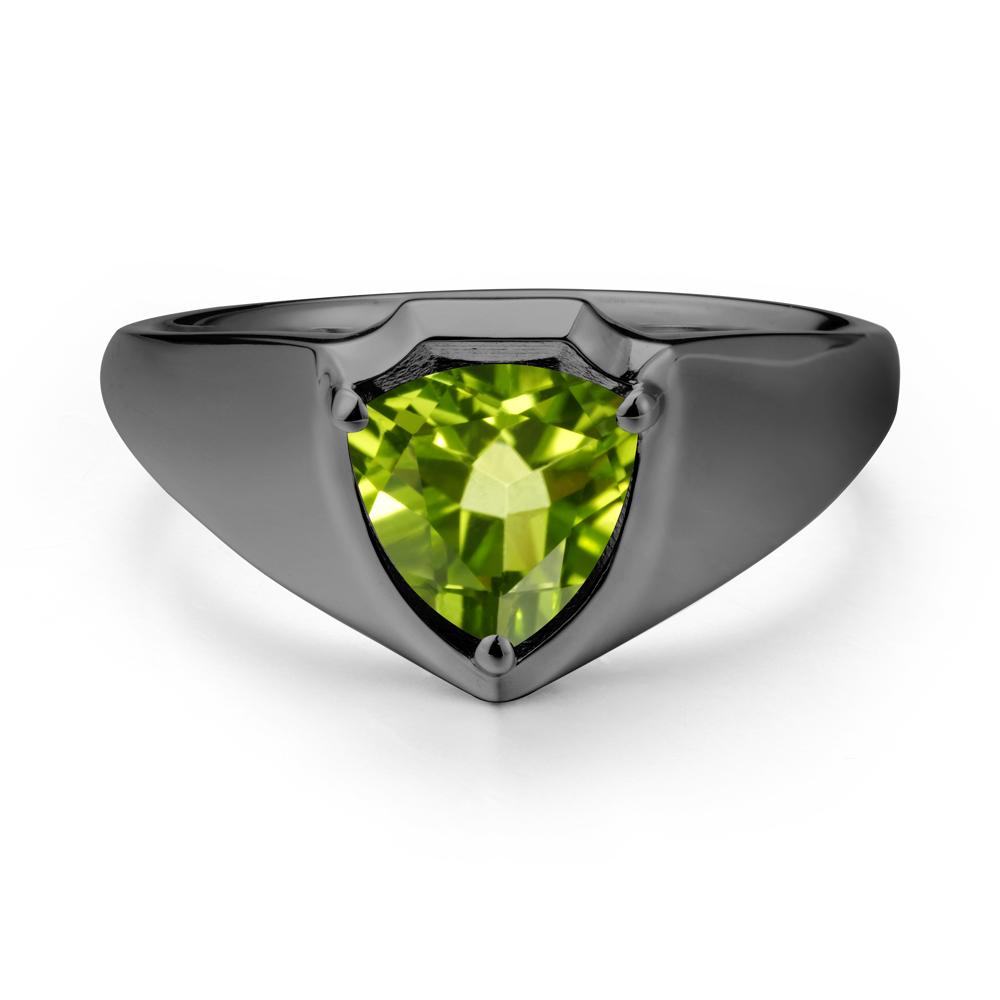 Wide Band Peridot Shield Ring - LUO Jewelry #metal_black finish sterling silver