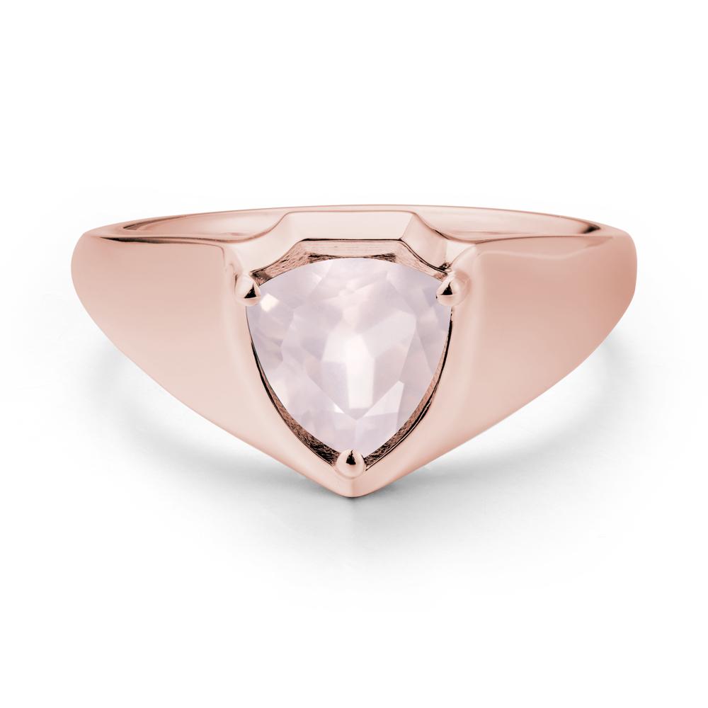 Men Wide Band Shield Rose Quartz Ring - LUO Jewelry #metal_18k rose gold