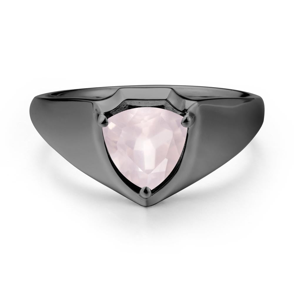 Men Wide Band Shield Rose Quartz Ring - LUO Jewelry #metal_black finish sterling silver