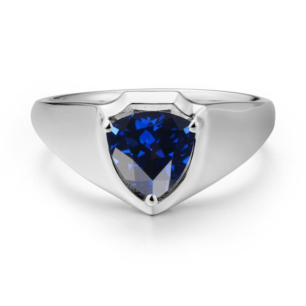 Men Wide Band Shield Sapphire Ring - LUO Jewelry #metal_14k white gold