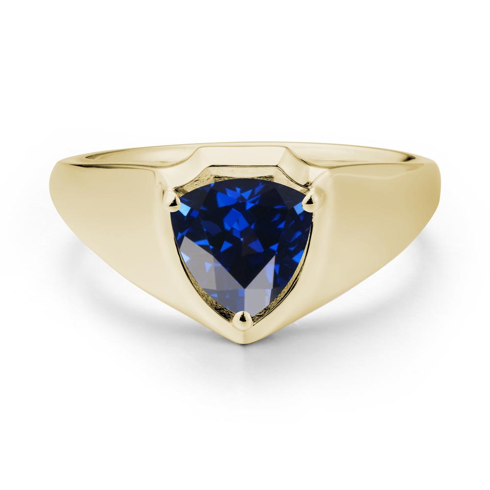 Men Wide Band Shield Sapphire Ring - LUO Jewelry #metal_14k yellow gold