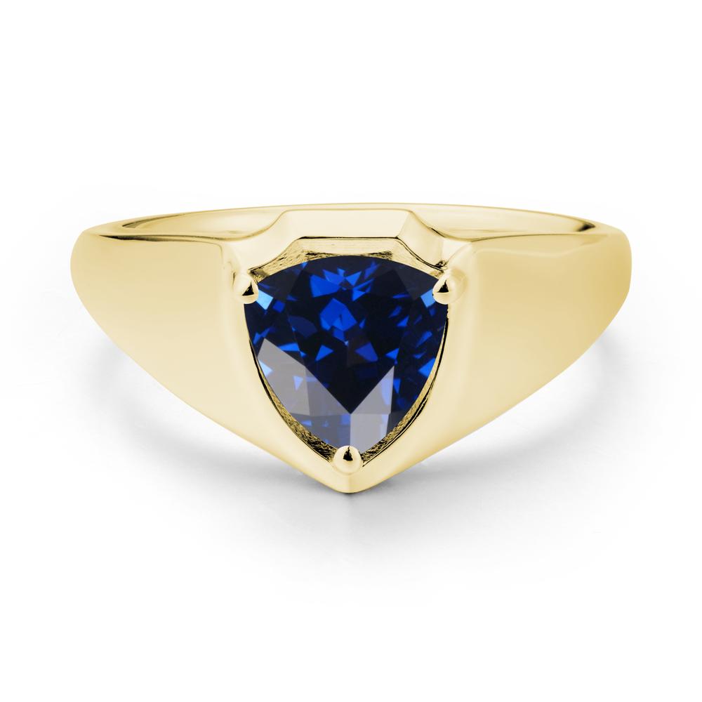 Men Wide Band Shield Sapphire Ring - LUO Jewelry #metal_18k yellow gold