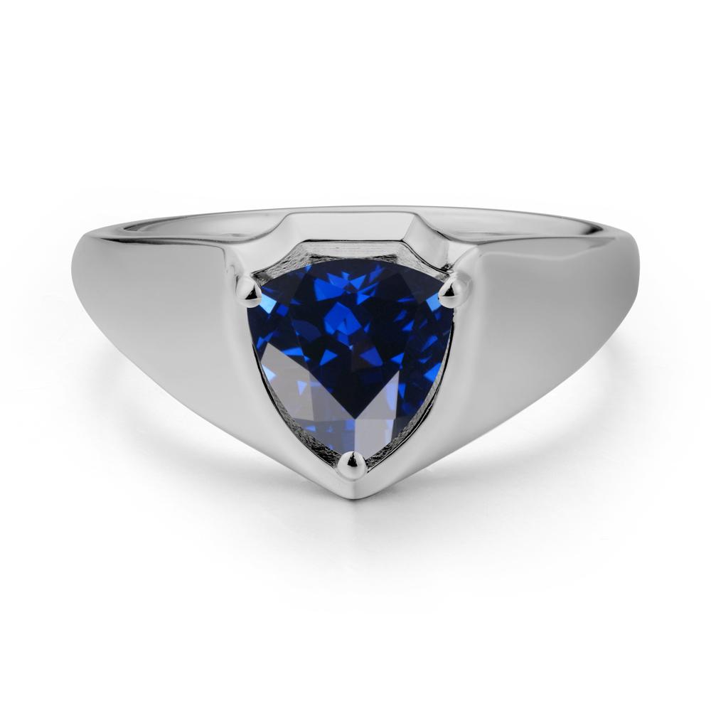 Men Wide Band Shield Sapphire Ring - LUO Jewelry #metal_platinum