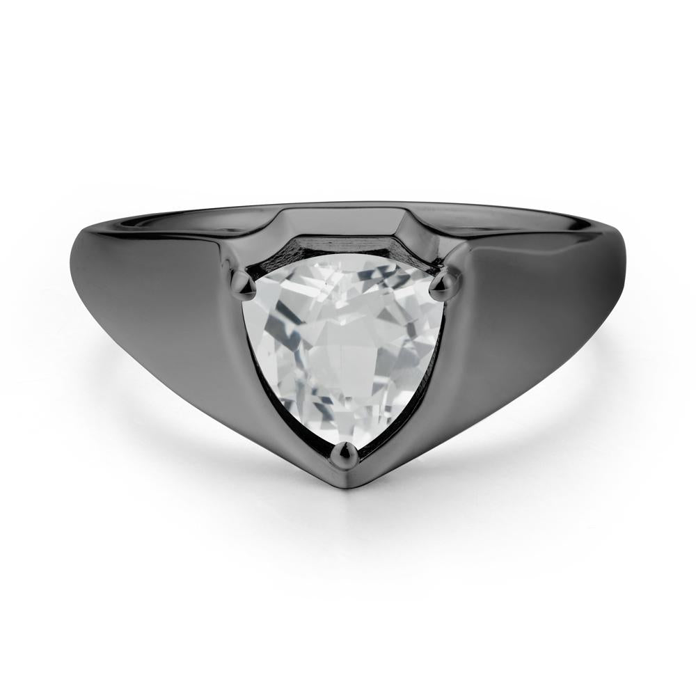 Wide Band White Topaz Shield Ring - LUO Jewelry #metal_black finish sterling silver