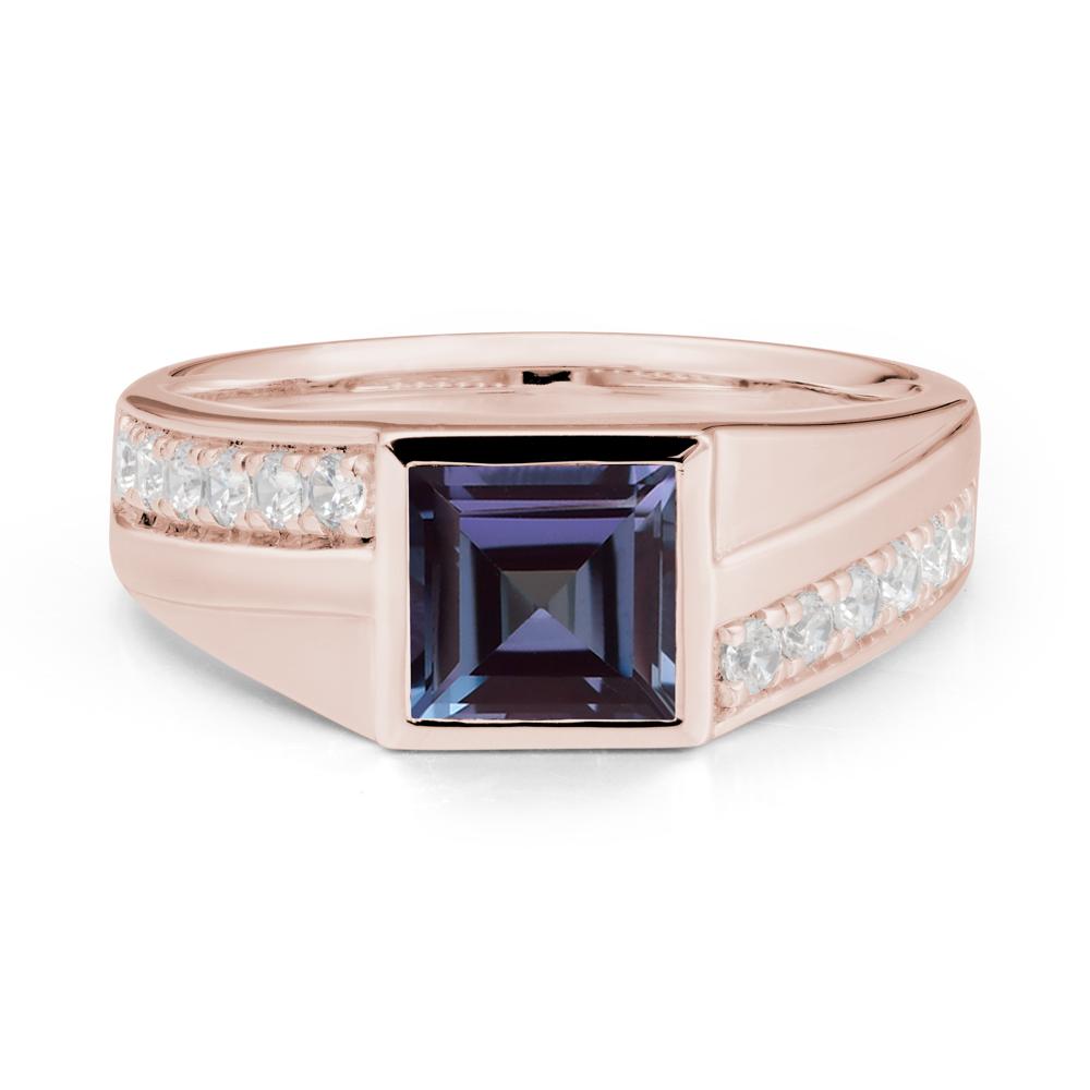 Men's Square Alexandrite Ring with Pave Accents - LUO Jewelry #metal_14k rose gold