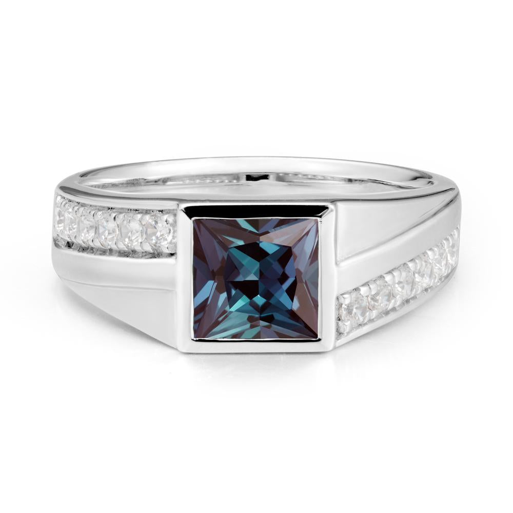 Men's Square Alexandrite Ring with Pave Accents - LUO Jewelry #metal_14k white gold