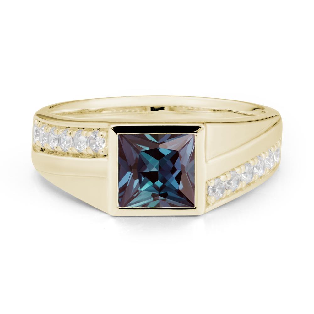Men's Square Alexandrite Ring with Pave Accents - LUO Jewelry #metal_14k yellow gold