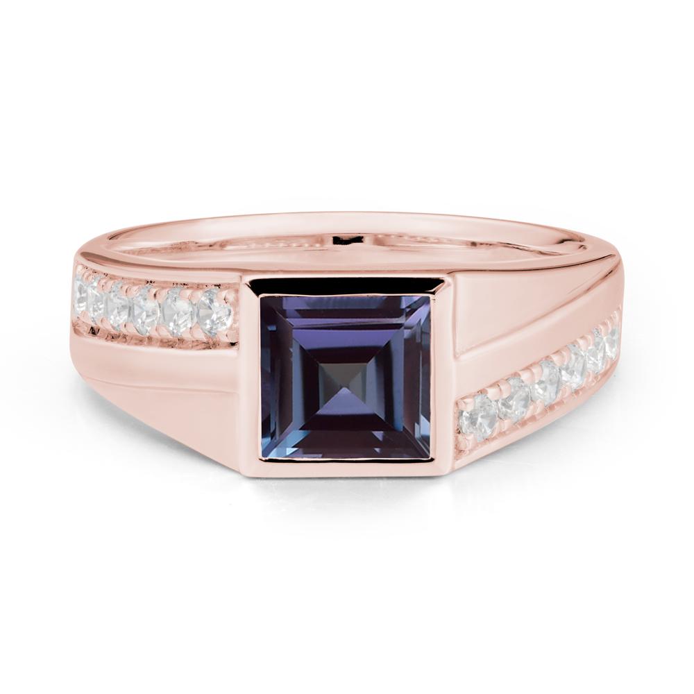 Men's Square Alexandrite Ring with Pave Accents - LUO Jewelry #metal_18k rose gold