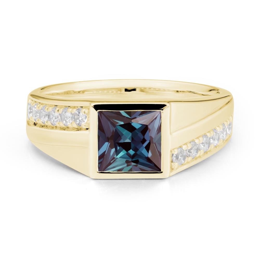 Men's Square Alexandrite Ring with Pave Accents - LUO Jewelry #metal_18k yellow gold