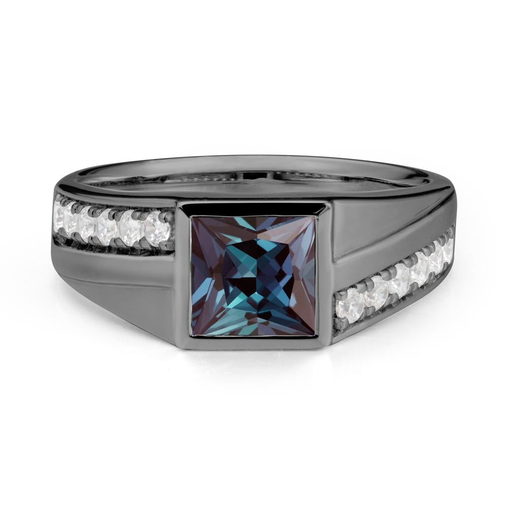 Men’S Square Alexandrite Ring with Pave Accents - LUO Jewelry #metal_black finish sterling silver