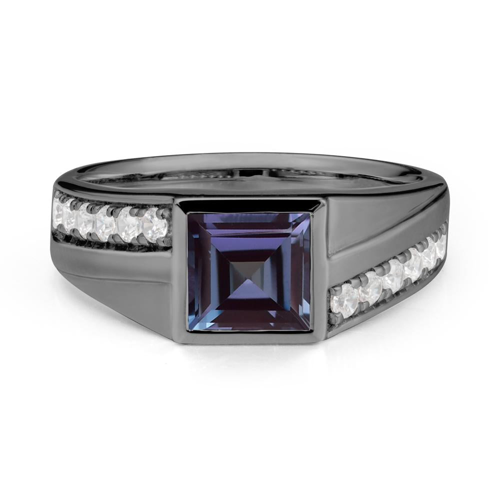 Men's Square Alexandrite Ring with Pave Accents - LUO Jewelry #metal_black finish sterling silver