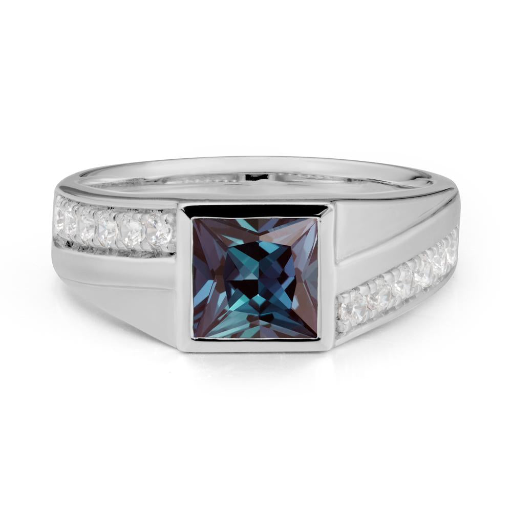 Men’S Square Alexandrite Ring with Pave Accents - LUO Jewelry #metal_platinum