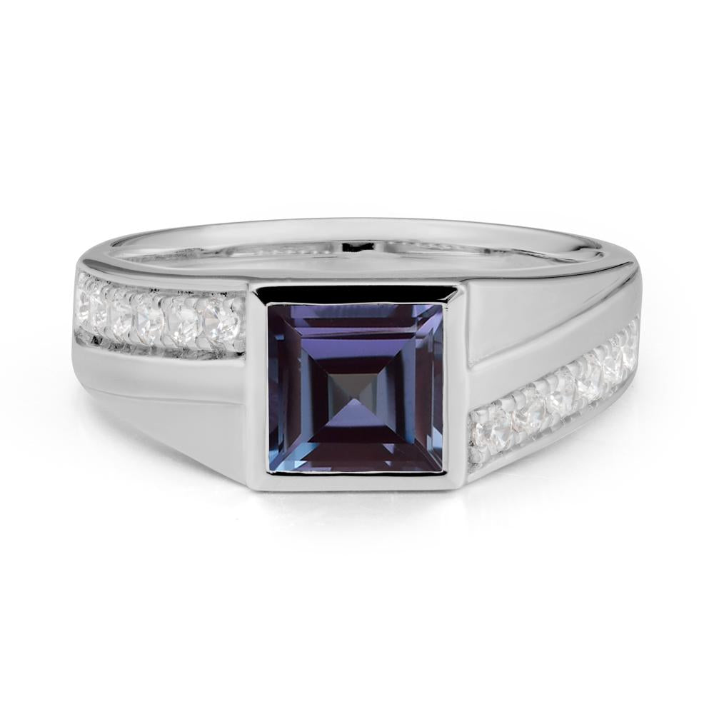 Men's Square Alexandrite Ring with Pave Accents - LUO Jewelry #metal_platinum