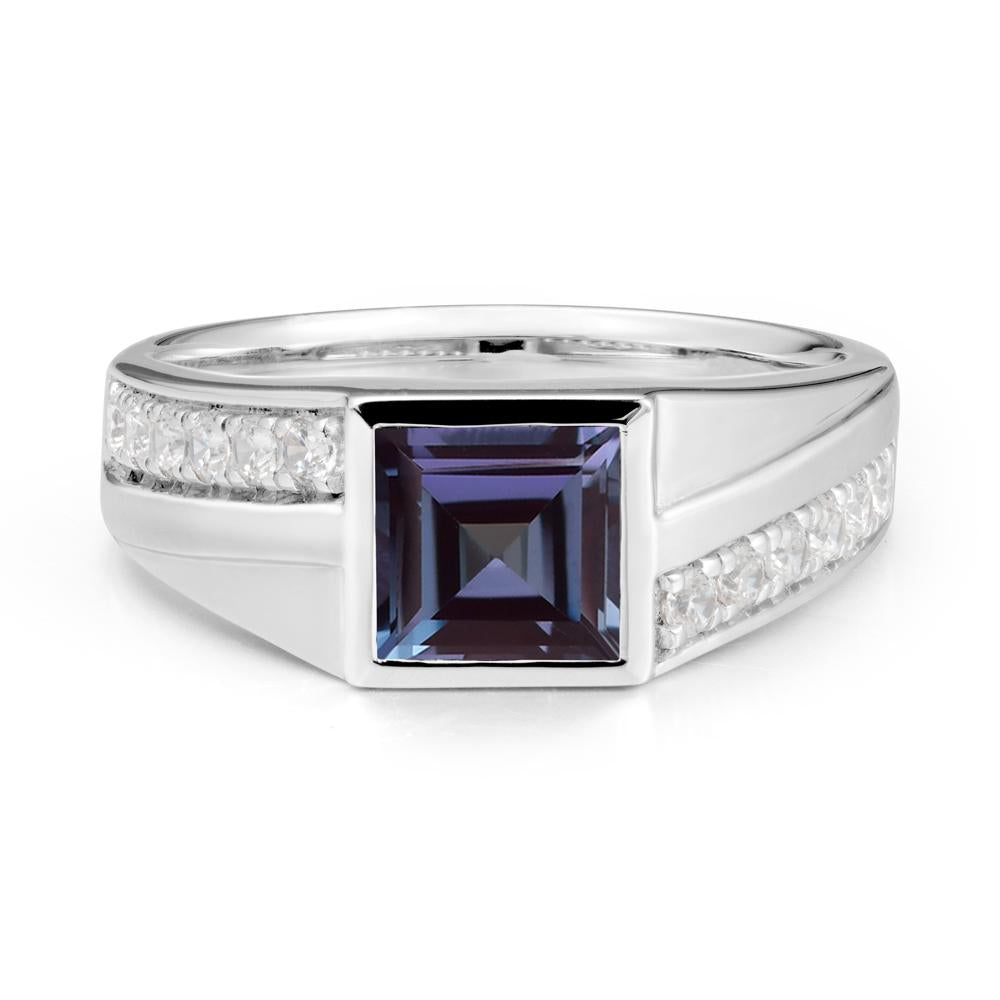 Men's Square Alexandrite Ring with Pave Accents - LUO Jewelry #metal_sterling silver