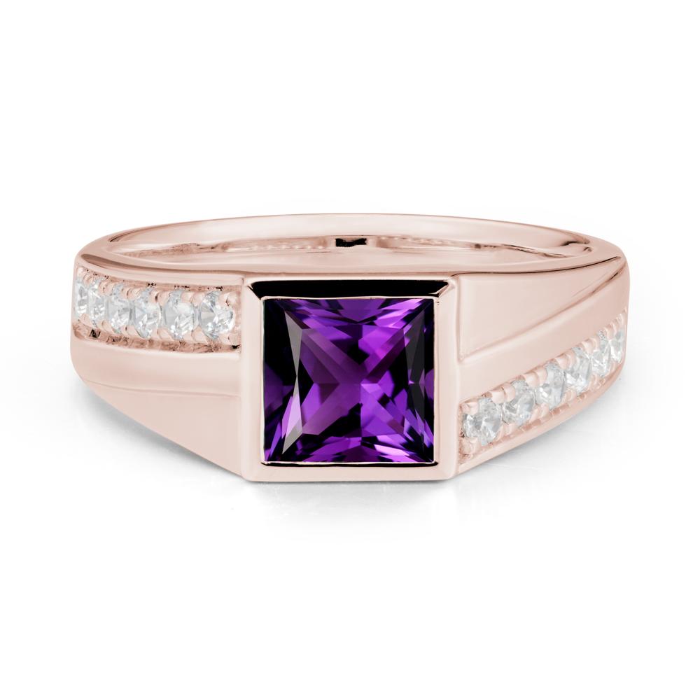 Wide Band Princess Amethyst Ring - LUO Jewelry #metal_14k rose gold
