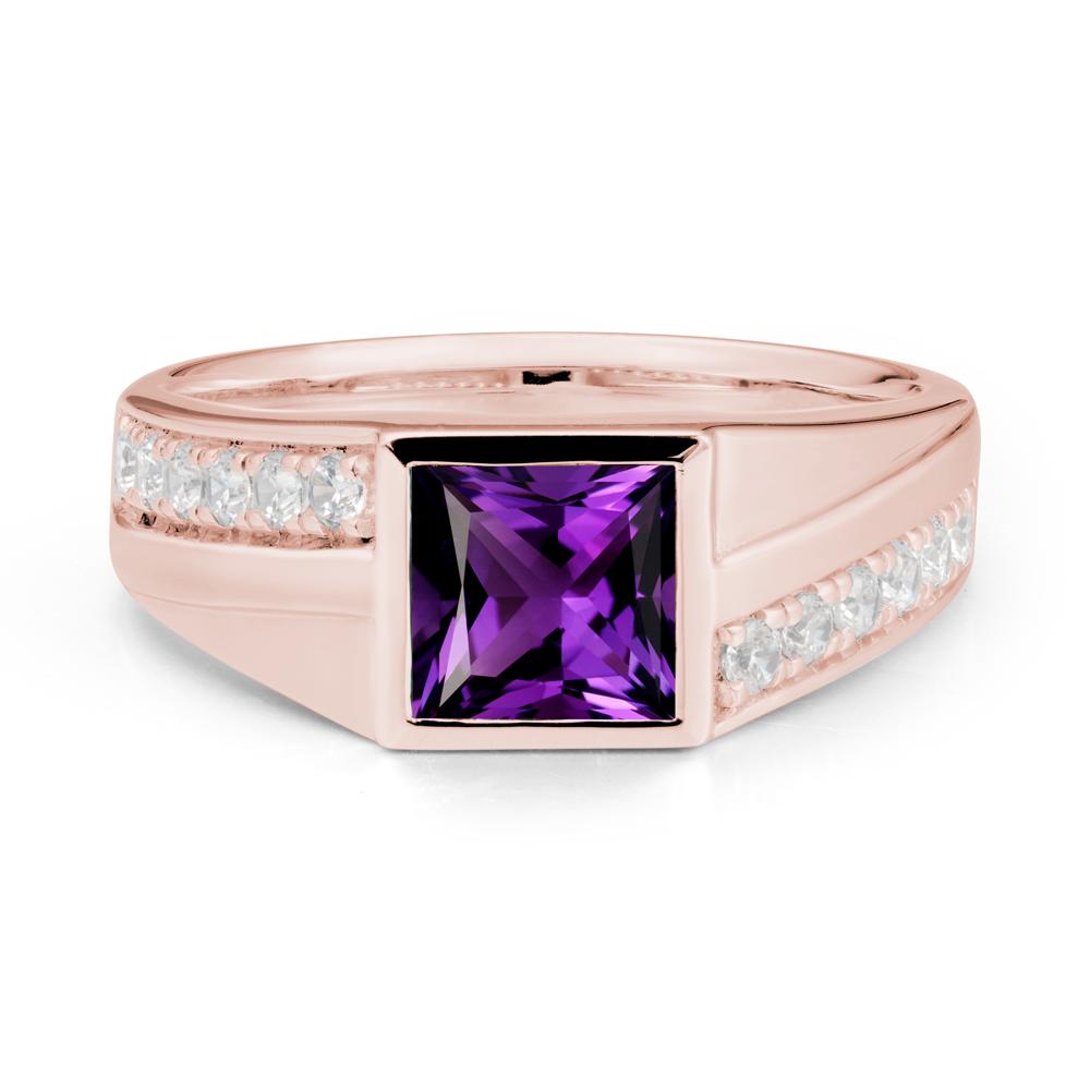 Wide Band Princess Amethyst Ring - LUO Jewelry #metal_18k rose gold